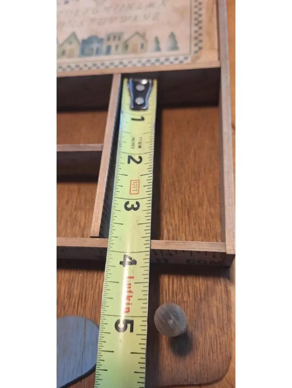 Hand Crafted Wood Ruler Trinket Wall Shelf Hearts 2 Peg Hooks Country 6.25X13.5